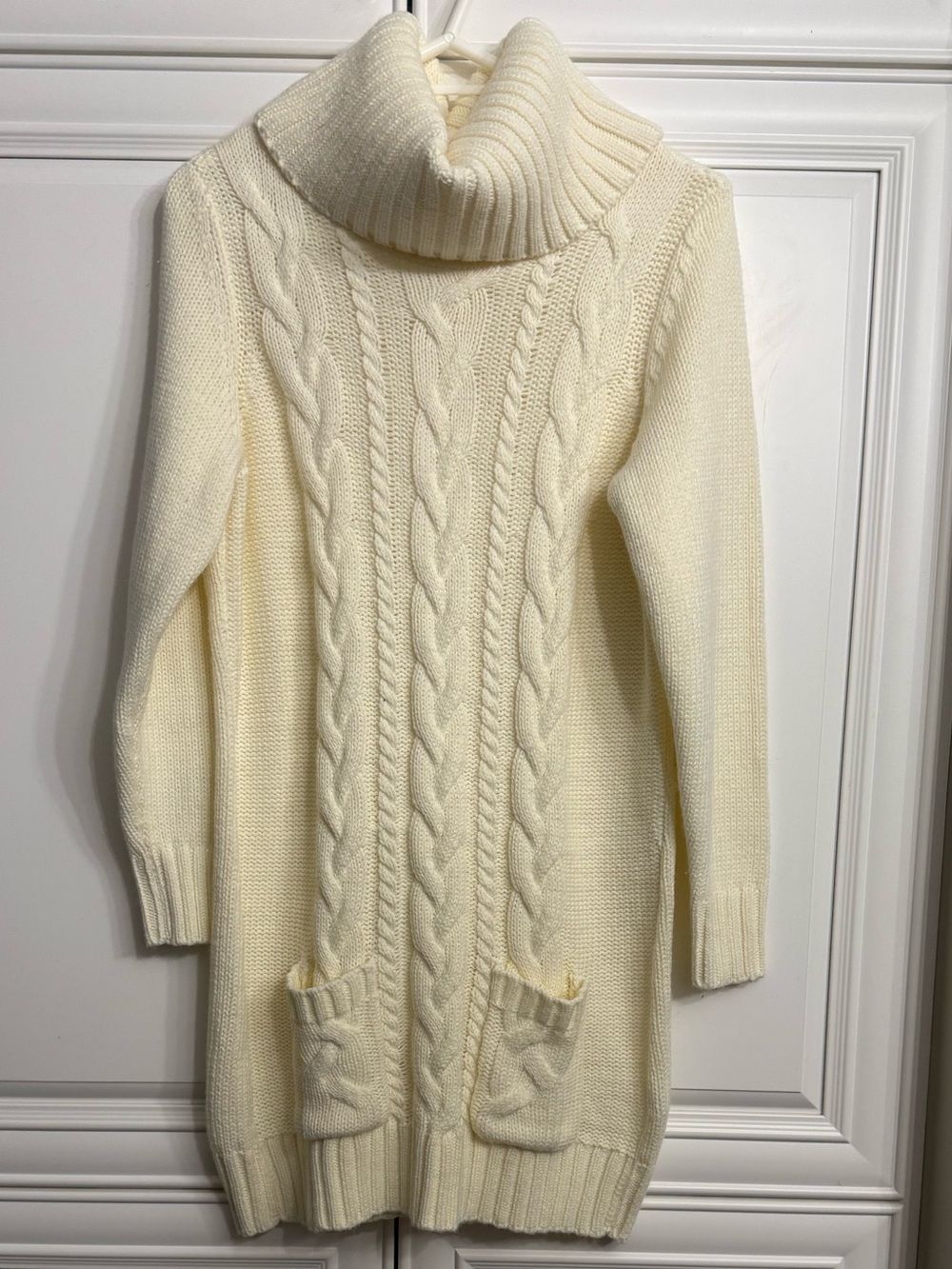 VTG VENUS Cream Cowl Neck Cable Knit Mini Sweater Dress/Tunic Chunky Size Large